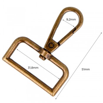 Mosquetón Anilla Rectangular Zamak Oro Viejo 30 mm. 40u.
