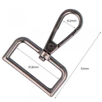 Mosquetón Anilla Rectangular Zamak Plata Vieja 30 mm. 40u.